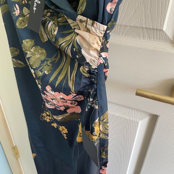 Lulus Remarkable Entrance Navy Blue Floral Print Satin Midi Dress - Size M - Picture 6 of 6
